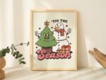 Snowman Holiday Decor, Festive Christmas Poster, Vintage Style Christmas Tree Prints, Retro Seasonal Decor, Christmas Poster Print UNFRAMED