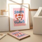 Santa Claws Christmas Crab Print, Funny Cute Pink Xmas decor, Childrens Nursery Festive Prints, Festive Pink Poster, Gallery wall Posters - Image 4