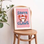 Santa Claws Christmas Crab Print, Funny Cute Pink Xmas decor, Childrens Nursery Festive Prints, Festive Pink Poster, Gallery wall Posters - Image 2