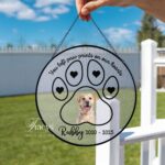 Custom Dog Suncatcher With Name And Date, Custom Paw Print Rainbow Bridge Gift, Pet Loss Remembrance Suncatcher – Dog Cat Memorial Gift