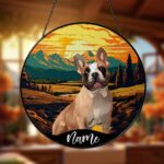 Custom Pet Portrait Stained Glass Suncatcher - Stained Glass Dog Memorial - Personalized Dog Name Window Hanging - Dog Lover Gift