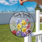 Custom Family Birth Flowers Glass Suncatcher, Custom Mother's Garden Gift, Flower Glass Art, Birth Flower Gif, Father Day Gift