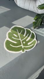 Handcrafted Monstera Leaf Rug: Green Plant Lover Gift (22”) - Image 2