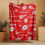 Custom Football Blanket with Name, Boys Football Player Blanket, Custom Mascot Team Gift, Personalized Team Blanket, End of Season Gift