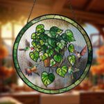 Pothos Plant With Bird Acrylic Suncatcher, Faux Stained Glass Window Hanging for Plant Lovers, Botanical Theme Home Art Decor,Garden Hanging - Image 3
