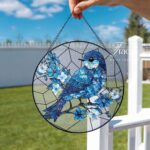 Eastern Bluebird Acrylic Window Hanging, Hummingbird with Flowers Suncatcher, Bird and Floral Window Decor, Housewarming Gift for Her