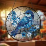 Eastern Bluebird Acrylic Window Hanging, Hummingbird with Flowers Suncatcher, Bird and Floral Window Decor, Housewarming Gift for Her - Image 3