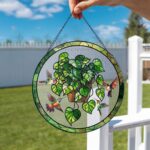 Pothos Plant With Bird Acrylic Suncatcher, Faux Stained Glass Window Hanging for Plant Lovers, Botanical Theme Home Art Decor,Garden Hanging - Image 2
