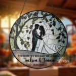 Wedding Stained Glass Sun Catcher, Ornament Bride and Groom, Ornament Light Catcher, Mr & Mrs Couples Gift Bridal Shower, Wedding Gift - Image 3