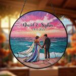 Beach Couple Window Stained Glass, Suncatcher Window Hanging, Wedding Gifts, Couple Suncatcher, Gift For Couple, First Christmas Mr&Mrs - Image 3