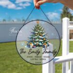 Christmas Tree and Snowman Stained Glass Suncatcher, Festive Winter Cabin Scene Holiday Window Hanging Decoration for Xmas Home Decor - Image 2