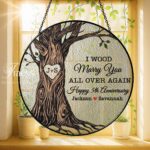 Custom Anniversary Wedding Suncatcher, 5th Anniversary Christmas Suncatcher, 5th Year Anniversary Gifts, 5th Year Wood Anniversary Ornament
