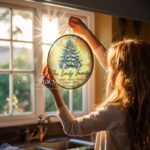 Christmas Tree and Snowman Stained Glass Suncatcher, Festive Winter Cabin Scene Holiday Window Hanging Decoration for Xmas Home Decor - Image 5