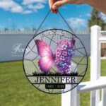 Purple Butterfly Acrylic Suncatcher Window Hanging, Stained Glass Look Floral Decor, Vibrant Mother’s Day Gift For Mom Or Garden Lover