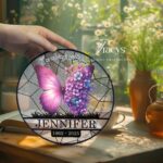 Purple Butterfly Acrylic Suncatcher Window Hanging, Stained Glass Look Floral Decor, Vibrant Mother’s Day Gift For Mom Or Garden Lover - Image 2