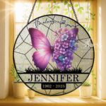 Purple Butterfly Acrylic Suncatcher Window Hanging, Stained Glass Look Floral Decor, Vibrant Mother’s Day Gift For Mom Or Garden Lover - Image 3