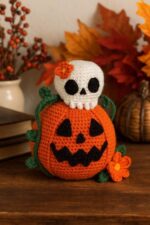 Amigurumi Pumpkin Skull & Leaf Pattern, Crochet Tutorials PDF File for Beginner, Crochet Tableware Decor For Fall Cozy Home