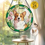 Pet Suncatcher Custom Birth flower suncatcher Portrait from photo Pet memorial gift keepsake gift Custom Stained glass Christmas Ornament