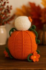 Amigurumi Pumpkin Skull & Leaf Pattern, Crochet Tutorials PDF File for Beginner, Crochet Tableware Decor For Fall Cozy Home - Image 2