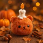 Pumpkin Bear Candle Amigurumi Crochet Pattern, Easy Beginner Friendly Fall Decor Plush DIY Tutorial, Thanksgiving Decor Gift