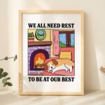 Cosy Dog Wall Print, Cute Bedroom Living Room Poster, Retro Dogs Illustration, Positive Quote Poster Prints, Love quotes UNFRAMED
