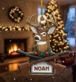 Personalized Deer Hunter Ornament, Custom Name Hunting Gift, Christmas Tree Decor, Outdoorsman Present, Hunting Lover Keepsake