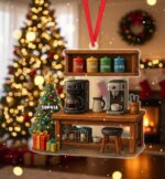 Custom Name Coffee Bar Ornament – Coffee Station Christmas Decoration, 2D Flat Ornament – Personalized Gift for Coffee Lovers