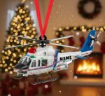 Personalized Helicopter Ornament, Christmas Gift, Pilot Captain Gift, Xmas Decor, Helicopter Lover Gift, Xmas Tree Decoration, 2D Flat.