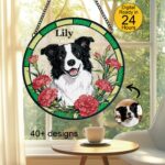 Family Suncatcher Custom Birth flower suncatcher Portrait from photo Pet memorial gift keepsake gift Custom Stained glass Christmas Ornament - Image 3