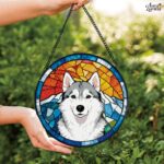 Pet Suncatcher Custom Birth flower suncatcher Portrait from photo Pet memorial gift keepsake gift Custom Stained glass Christmas Ornament - Image 4