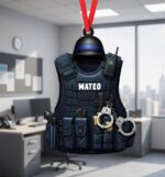 Personalized Police Bulletproof Vest Christmas Ornament | Custom Name | Flat 2D Tree Decor | Law Enforcement Gift