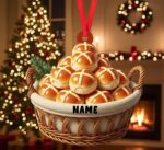Personalized Hot Cross Buns Christmas Ornament | Custom Name | Flat 2D Tree Decor | Food Lover Gift