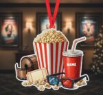 Personalized Movie Tickets & Popcorn Christmas Ornament | Custom Name | Flat 2D Tree Decor | Movie Lover Gift
