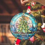 Personalized Stained Glass Suncatcher Christmas Tree, Christmas Handcraft Holiday Ornament, Premium Water Ripple Glass, Christmas GIFT