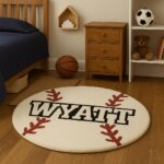 Custom Baseball Name Rug for Kids – Personalized Boys Baseball Bedroom Decor, Sports Nursery Area Rug, Gift for Young Baseball Player