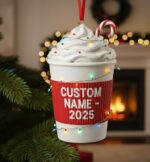 Personalized Coffee Cup Christmas Ornament, Coffee Lovers Gifts, Hot Cocoa Keepsake, Barista Gift, Coffee Decor, Coffee Cup 2D Flat Ornament