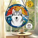 Pet Suncatcher Custom Birth flower suncatcher Portrait from photo Pet memorial gift keepsake gift Custom Stained glass Christmas Ornament - Image 5