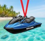 Personalized Jet Ski Christmas Ornament | Custom Name | Waverunner Rider | Boating & Water Sports Gift | Flat 2D Tree Decor