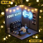 Personalized Dumbbell Christmas Ornament, Gift For Fitness Lovers, Dumbbell Keepsake, Gym Gift, Dumbbell Decor, Dumbbell 2D Flat Ornament - Image 3