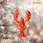 Custom Name Lobster Christmas Ornament, Christmas Tree Hanging Decor, Gift For Ocean Lovers, Lobster Keepsake, Lobster 2D Flat Ornament
