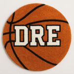 Personalized Basketball Rug with Name – Custom Round Basketball Rug for Boys Bedroom, Kids Sports Room Decor, Teen Gamer Room Gift