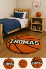 Personalized Basketball Rug with Name – Custom Round Basketball Rug for Boys Bedroom, Kids Sports Room Decor, Teen Gamer Room Gift - Image 5