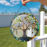Stained Glass Family Tree Sign Suncatcher, Mother's Day Gift Glass Window Hanging Family Gift Decor, Father's Day, Grandma Gift Tree Of Life