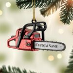 Personalized Chainsaw Christmas Ornament, Custom Name Tool Design, Unique Gift for Lumberjacks Woodworkers and Outdoor Enthusiasts