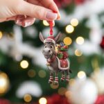 Personalized Donkey Ornament: Custom Name, Cartoon Style, Donkey Santa Hat, Saddlebag with Presents - Image 3