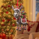 Personalized Donkey Ornament: Custom Name, Cartoon Style, Donkey Santa Hat, Saddlebag with Presents - Image 2