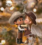 Personalized Cowboy Couple Valentine Keychain, Western Country Lovers Gift, Couple Custom Names Acrylic Keychain, Rustic Farm Wedding Gift