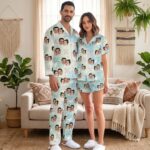 Custom Face Couple Pajamas Long and Short Set, Funny Pajamas with Photo, Personalized PJs Pants, Matching PJs Family & Couple Gift