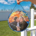 Stained Glass Custom Photo Suncatcher Couple Gift, Wedding Anniversary, Couple Potrait Window Decor Gift For Husband Wife, Grandparents Gift