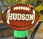 Personalized Football Rug with Name – Custom Round Football Rug for Boys Bedroom, Kids Sports Room Decor, Teen Gamer Room Gift